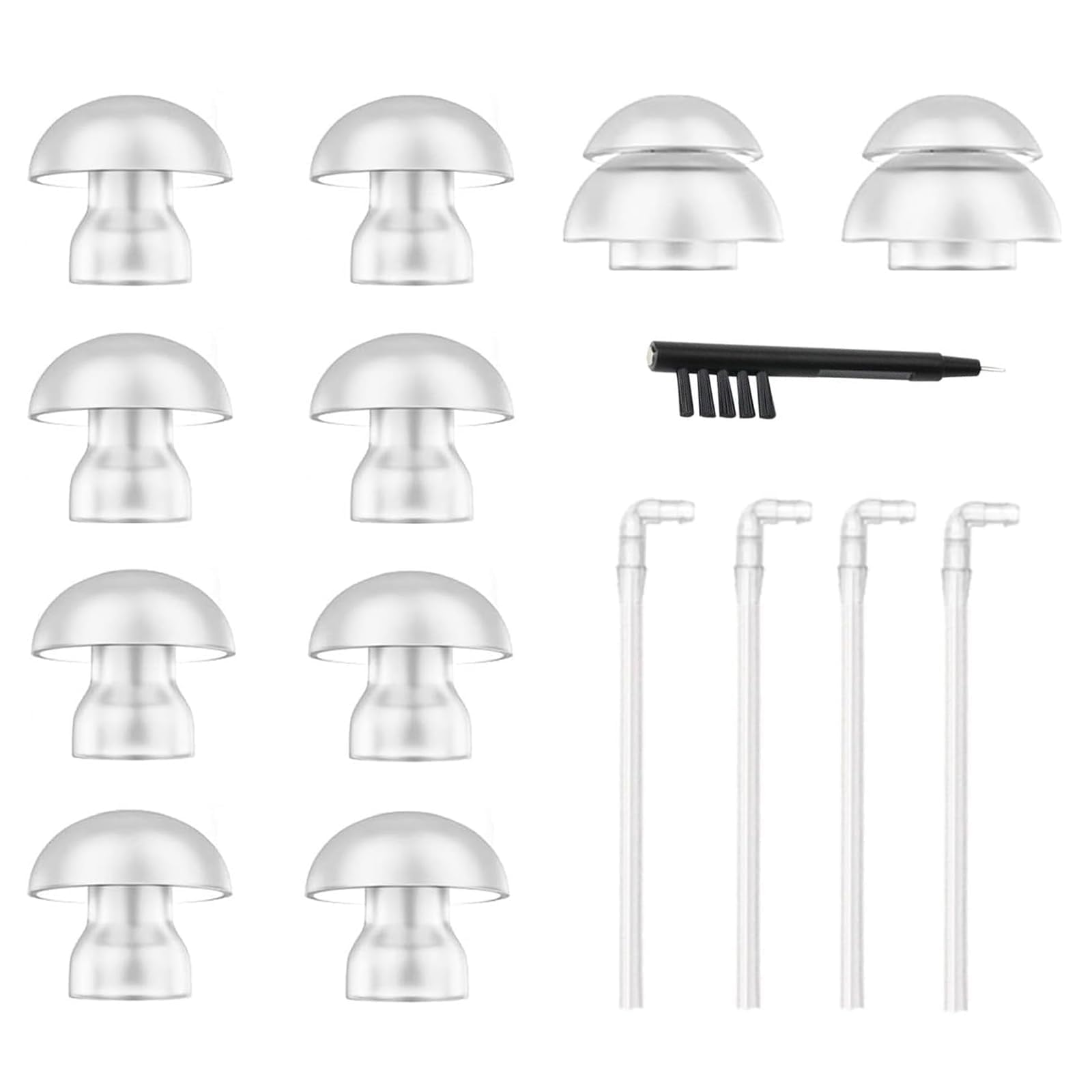 Wjelet 15 Pack Hearing Aid Accessories Tubes and Domes,10 Pack Silicone Hearing Aid Domes Ear Tips Replacement,4 Pack Hearing Aid Tubes with 1 Pack Cleaning Brush Tool for Most Earphones,12mm&14mm