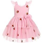 IMEKIS Toddler Girls Strawberry Floral Tulle Birthday Dress Elastic Back Summer Casual Party Dresses