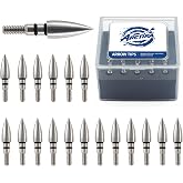 ARCTIRA 25 Pcs Archery Field Points 100/125 Grain Stainless Steel Arrow Tips with Case Target Practice Arrow Head for Recurve/Compound Bow Silver