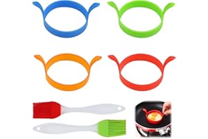 4 Pack Egg Ring, Non Stick Silicone Fried Egg Mold with 2 Oil Brush, Premium Heat Resistant Cooking Ring Molds for Eggs, Brea