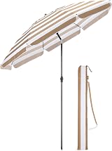 Christow Beach Umbrella 2m Tilting Parasol UV 30+ Taupe Striped