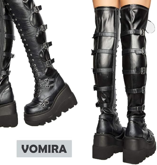 VOMIRA Thigh Platform Buckle Wedges