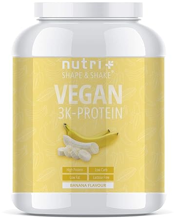 Protein Vegan Banane 1kg | 84,1% Eiweiß | Nutri-Plus Shape & Shake 3k-Proteinpulver | Veganes Eiweißpulver ohne Laktose & Mil