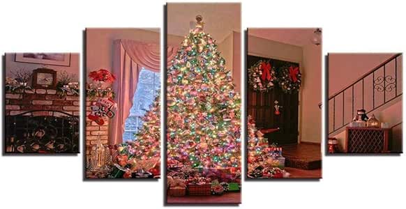 Árbol De Navidad, Juego De 5 Pinturas, Impresión Hd, Pintura De Arte De