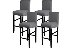 SearchI Bar Stool Covers Set of 4, Stretch Washable Barstool Seat Covers, Counter Height Chair Covers for Kitchen Dining Room Cafe (Pure Grey)