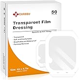 Carbou Transparent Film Dressing,4" x 4.75" Pack of 50 Waterproof Wound Bandage Adhesive Patches,Post Surgical Shower or IV Shield,Tattoo Aftercare Bandage