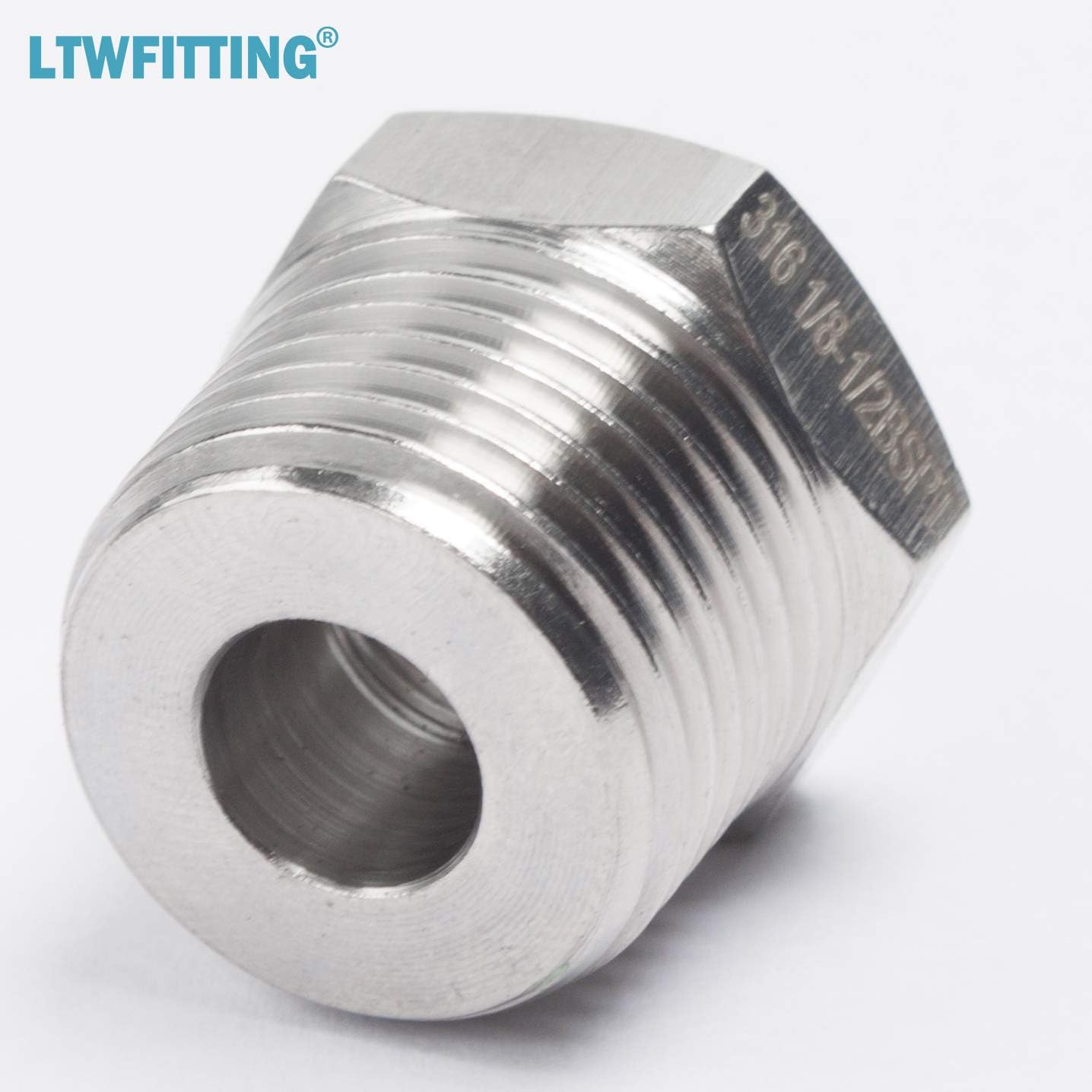 LTWFITTING Stainless Steel 316 Pipe Hex Bushing Reducer Fittings 1/2-Inch Male BSPT x 1/8-Inch Female BSPP (Pack of 5) - Image 3