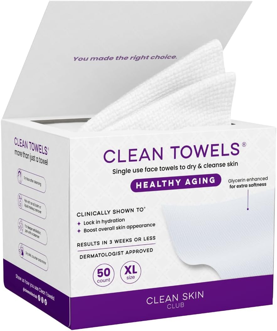 CLEAN SKIN CLUB Healthy Aging Clean Towels XL 50 Ct Disposable Face Towels