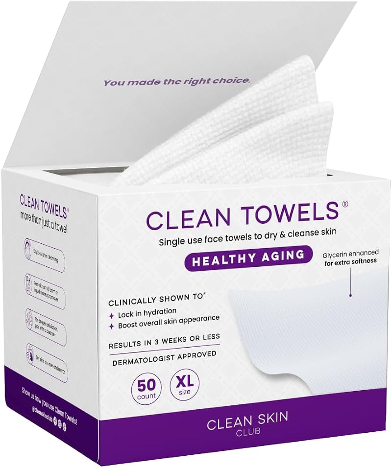 CLEAN SKIN CLUB Healthy Aging Clean Towels XL 50 Ct Disposable Face Towels