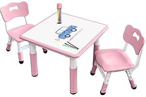JIAOQIU Kids Table & Chair Set with Adjustable Toddler-Safe Non-Slip Legs, Activity & Graffiti-Proof Desktop Ages 3-12