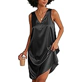 Ekouaer Women's Satin Silk Nightgown V Neck Nightie Tank Sleepshirt Sleeveless Summer Dress Comfy Loungewear