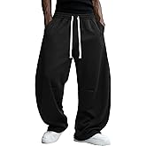 JEMLDL Men's Baggy Sweatpants Wide Leg Barrel Sweat Pants Drawstring Elastic Waist Loose Fit Slacks with Pockets