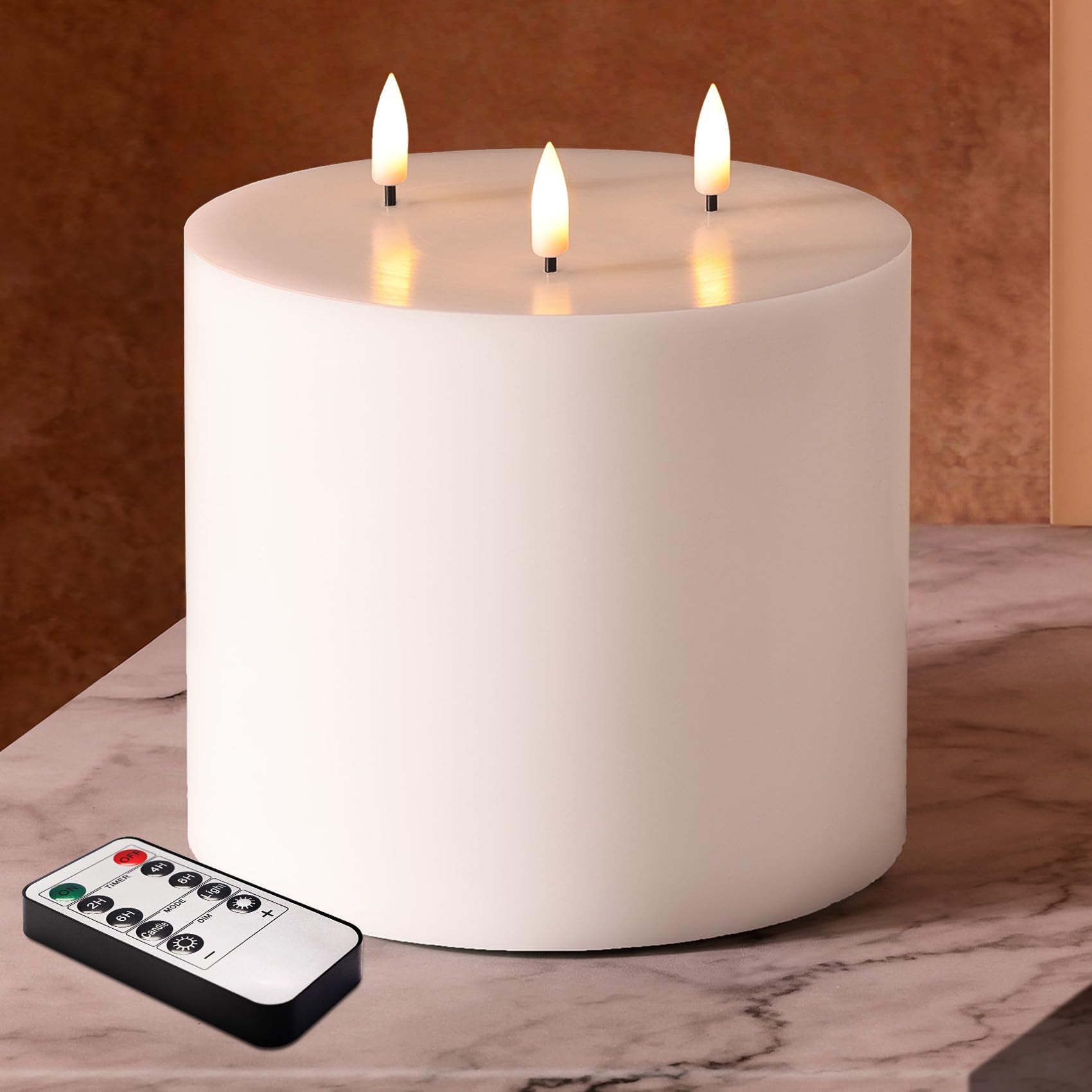 Photo 1 of Girimax White 3 Wick Flameless Candle with Remote, 6x6 inch Giant LED Pillar Candle, Battery Operated Real Wax Flickering