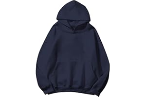 Lauweion Women Solid Basic Fleece Letter Loose Hoodie Sweatshirt Long Sleeve Kangaroo Pocket Drop Shoulder Pullovers Top