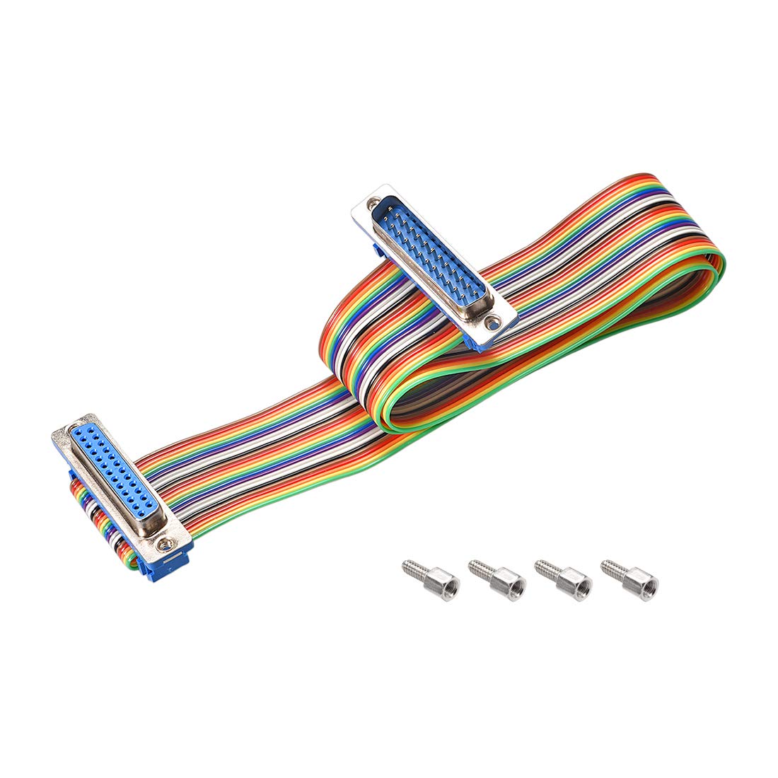 sourcing map IDC Rainbow Wire Flat Ribbon Cable DB25 Male to DB25 Female Connector 2.54mm Pitch 19.7inch Length