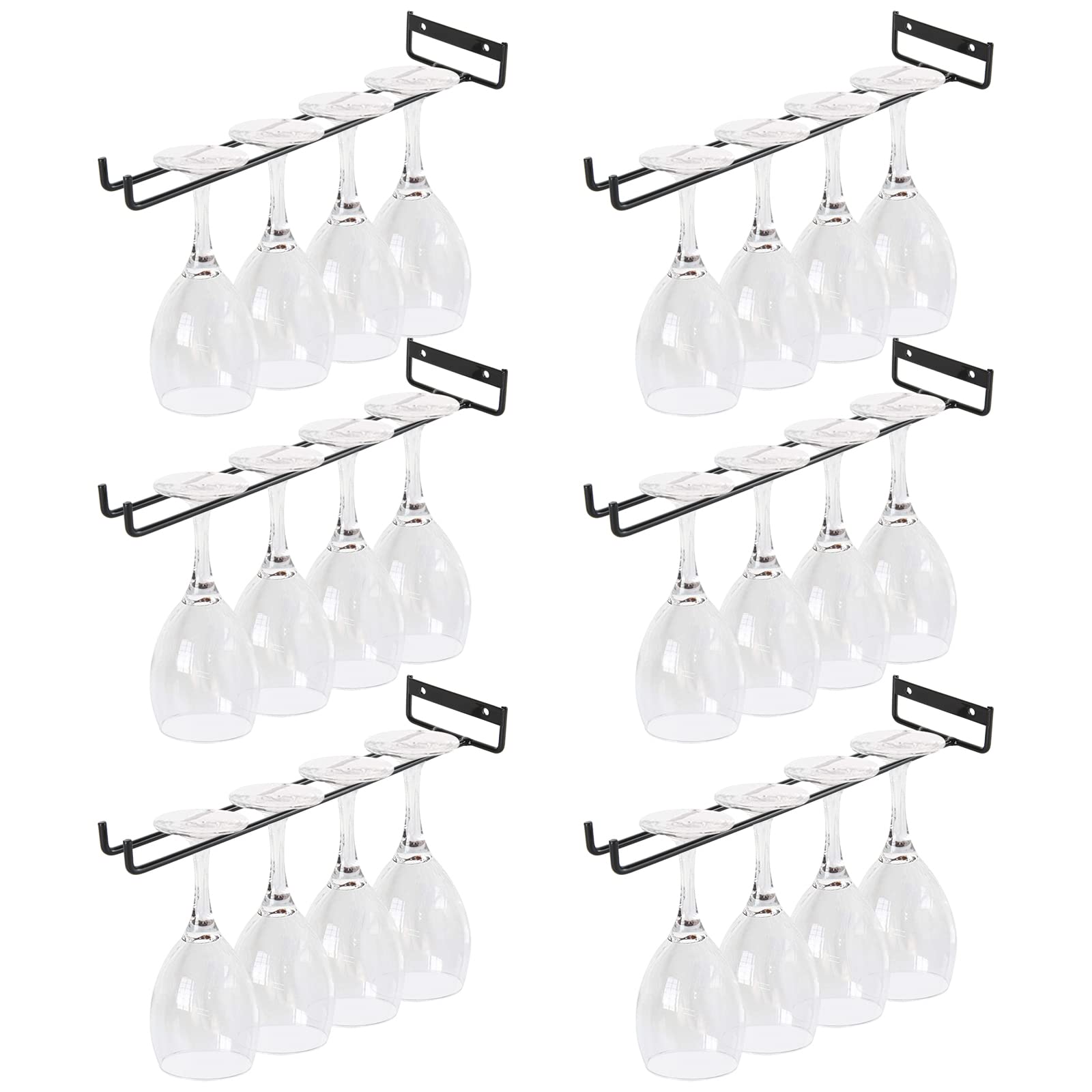 JMIATRY 6 Pack Wine Glass Rack, Wall Mounted Wine Rack, 11" Shelf Wines Cup Display Stand, Metal Hanging Wines Glass Holder Great for Bar and Kitchen, Black