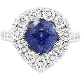 LAWSONS FINE JEWELRY GIA Certified 2.95ct Pear Shape Blue Sapphire Ring with Diamond Halo, 18K White Gold, Natural Unheated Gemstone, Round Brilliant Diamonds 1.63ct Total Weight