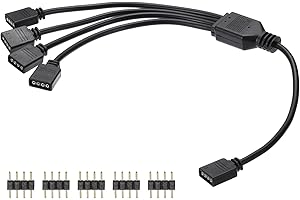 MECCANIXITY RGB Splitter Cable, 12V 12" 4 Pin 1 to 4 Female to Female RGB Adapter Cable with 4 Pin Male Connectors for PC Com