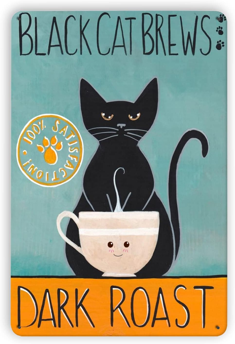 Black Cat Tin Sign Funny Black Cat Brews Dark Roast Sign 11.8x7.9 Inches Cute Cat Paws Tin Signs For Home Dorm Hotel Bathroom Wall Decor Idea Gifts For Animal Lover Friends
