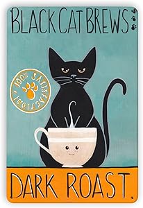 Black Cat Tin Sign Funny Black Cat Brews Dark Roast Sign 11.8x7.9 Inches Cute Cat Paws Tin Signs For Home Dorm Hotel Bathroom Wall Decor Idea Gifts For Animal Lover Friends