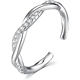 YZSFMZGE 925 Sterling Silver Adjustable Rings for Women Open Twisted Stacking Knuckle Rings with Cubic Zircon Dainty Minimalist Statement Finger Bands Jewelry for Birthday Christmas