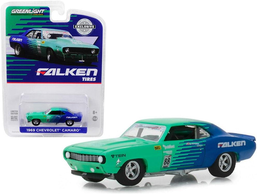 New DIECAST Toys CAR Greenlight 1:64 Hobby Exclusive - 1969 Chevrolet Camaro - #88 FALKEN Tires (Blue/Green) 29959