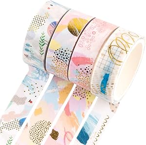 YUBBAEX Gold Washi Tape IG Style Foil Masking Tape Set Decorative for Arts, DIY Crafts, Bullet Journal Supplies, Planners, Scrapbook, Card/Gift Wrapping -4 Rolls x 15mm- (Geometric Bronzing)