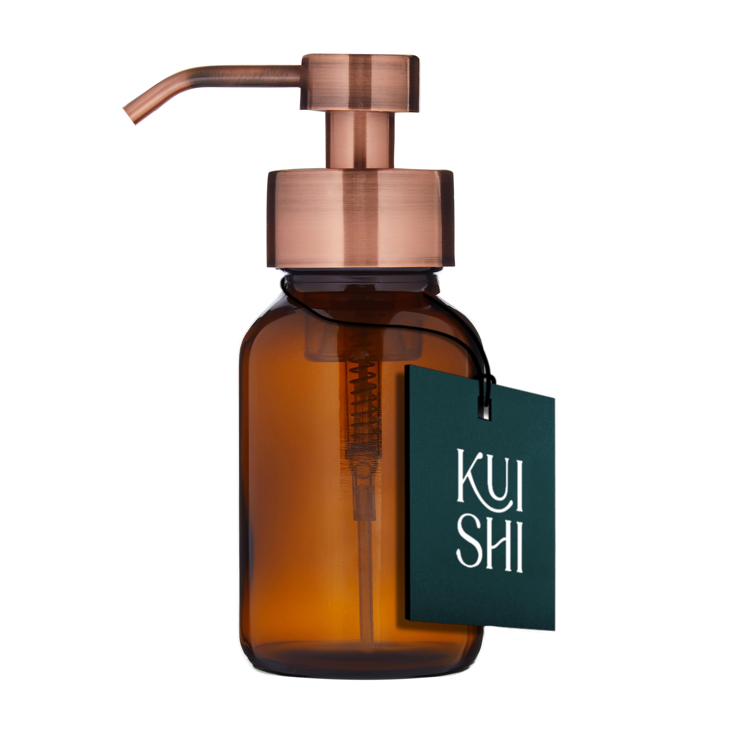 Kuishi Amber Glass Foaming Liquid Soap Dispenser with Bronze Pump, 250ml Recycled Soap Bottle, UV Protective Amber Glass Container, BPA-Free Bronze Pump