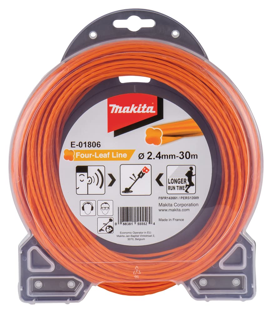 Makita Four-Leaf E-01806 Trimmer Line for Cordless Scythes and Grass Trimmer (2.4 mm, 30 mm, Orange)