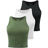 Yeawinta Crop Tops for Women High Neck Tank Top Athletic Cropped Shirts Workout Tanks Gym Clothes 3 Pack