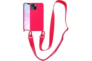 VooDirop Compatible with iPhone 13 Case Crossbody Phone Case with Lanyard Neck Strap Adjustable Shockproof Drop Protection Silicone Phone Cover for iPhone 13, 6.1’’ Neon Pink