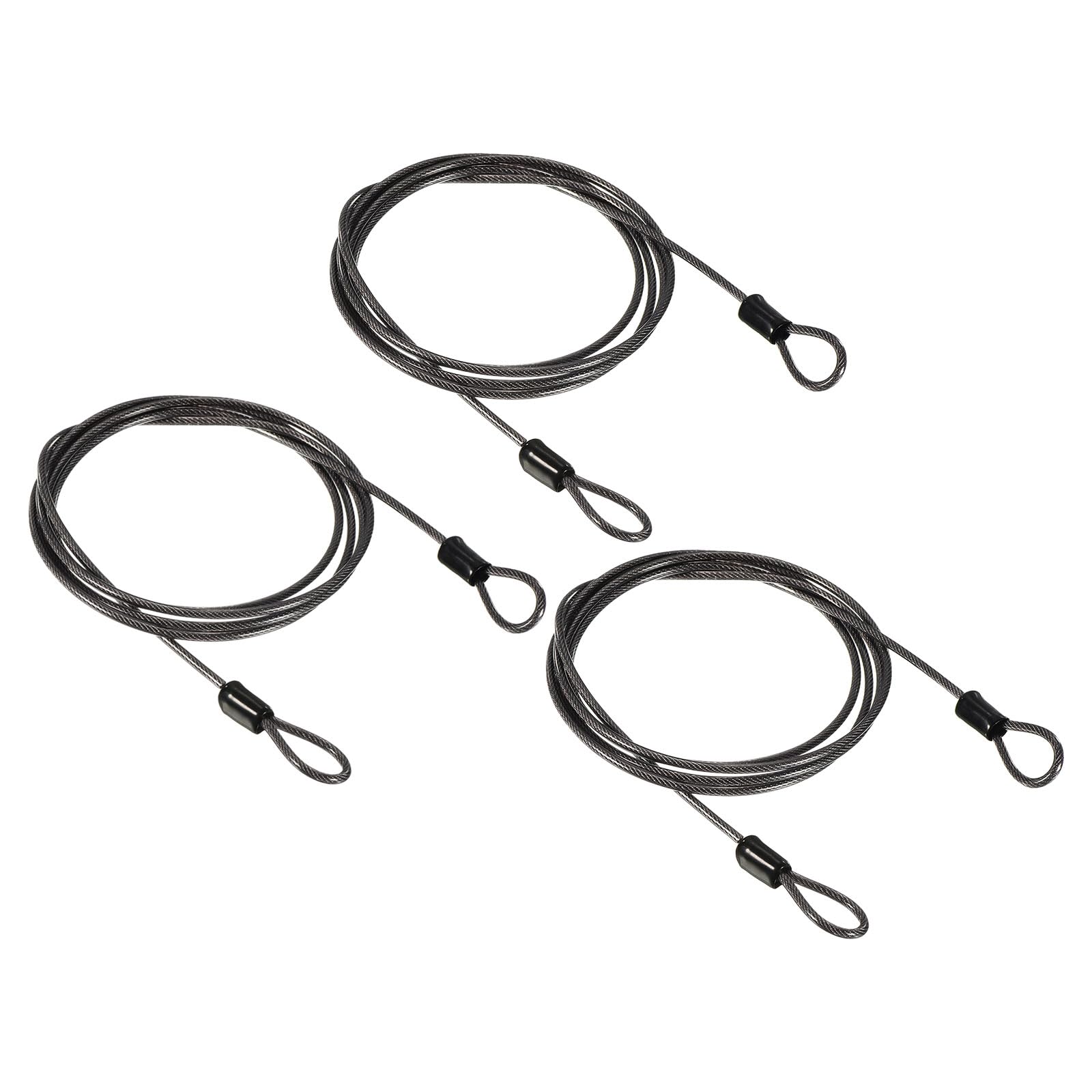 PATIKIL Security Cable 2.5mm x 1.5m/5ft, 3 Pack Coated Luggage Lock Wire Rope with Double Loop, Gray