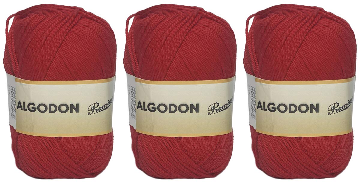 Yarn Ball of Premium Cotton 100% Cotton Perfect for DIY and Hand Knitting (Red Color 100 g, Approx. 220 Meters Pack of 3 pcs)
