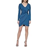 Guess Womens Knot Detail Fitted Long Sleeve V-Neck Dress