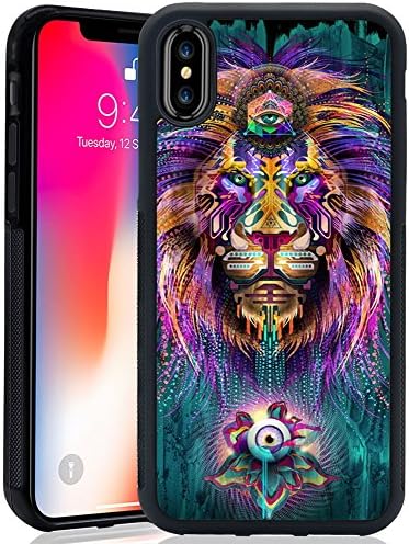 Black Case For iPhone X, Customized Spiritual Lion TPU +PC Rubber iPhone X 5.8" Cover Case, Durable Shockproof Anti-slip Protection Phone Case