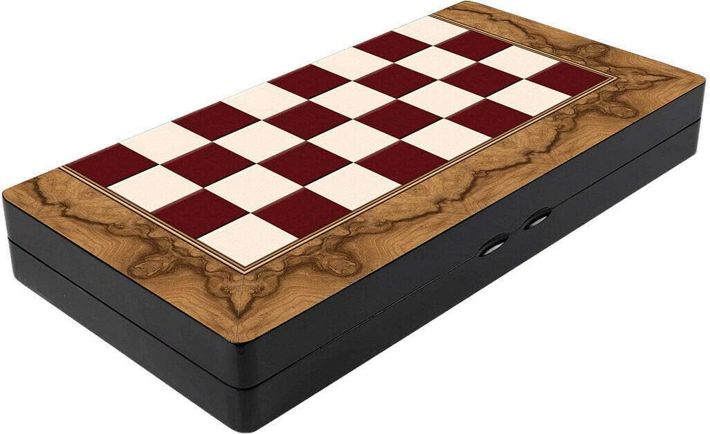 Chessgammon BACKGAMMON SET YENIGUN WOODEN LARGE TRAVEL WITH PIECES AND DOUBLING DICE ROSE DESIGN