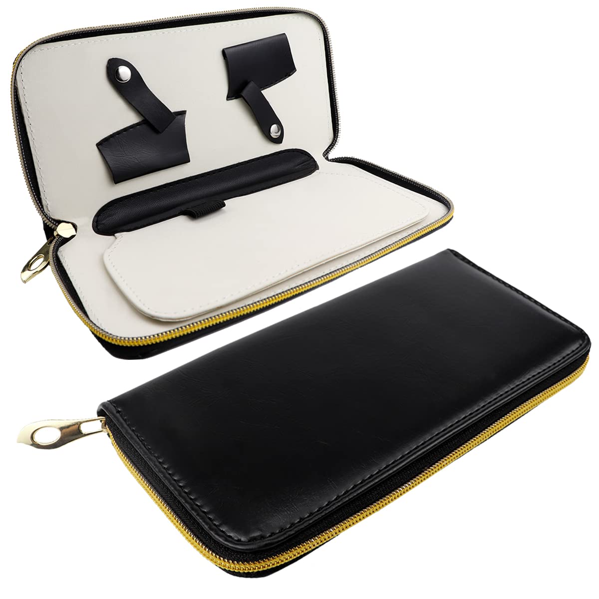 FERCAISH Salon Scissors Storage Bag, Black Leather Zipper Scissors Bag - Salon Tools Holster Bag for Stylist Barber Hairdressers(Hold 4 Scissors)