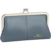 Royal Bagger RFID Kiss Lock Wallet, Solid Color Multi-card Slots Card Holder, Genuine Cow Leather Clutch Purses for Women 1468 (Blue (2468))
