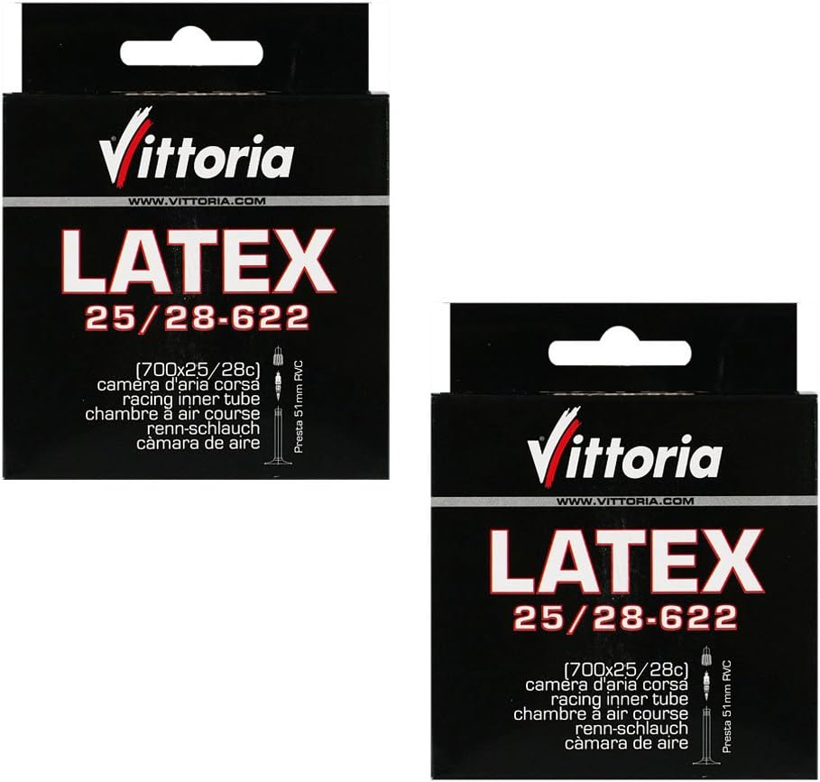 2 x Vittoria Road Bike Latex inner tubes 51mm Presta Valve 700 x 25 /28 tube
