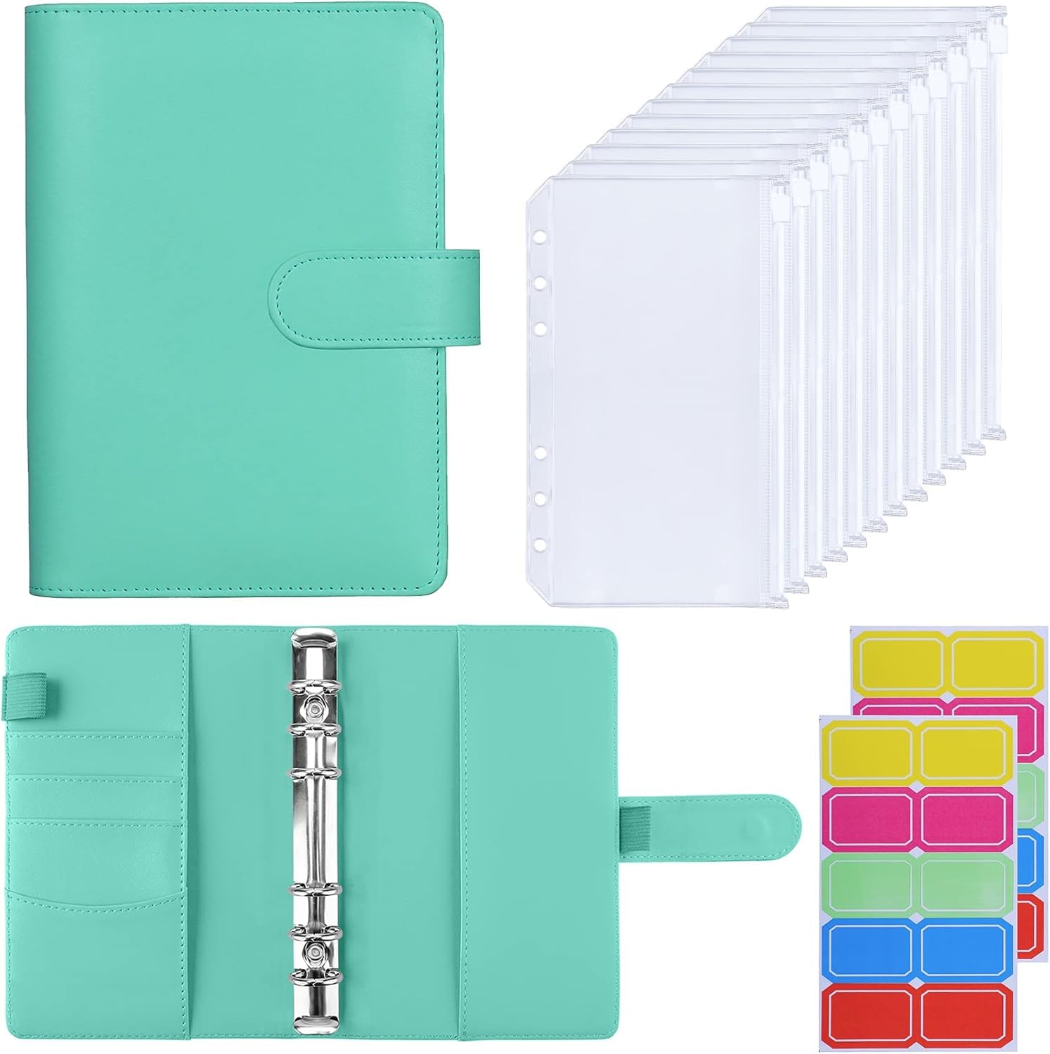 HAUTOCO A6 Budget Binder with Zipper Envelopes for Money Organiser, Budget Planner with Cash Envelopes Money Saving Wallet Cash Stuffing Wallet with Pockets, Mint Green — image 1
