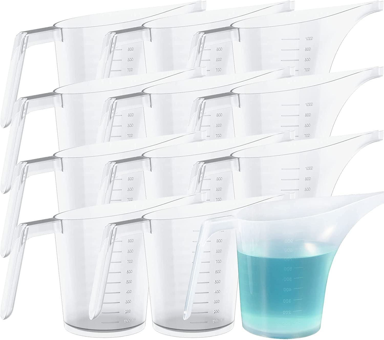 WUWEOT 12 Pack Measuring Funnel Pitcher, 1000ml Easy Pour Measuring Cup with Long Spout for Soap Cakes Making, Filling Muffin Pans, Bakeware Molds, Oils, Fluids
