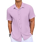 VOZZBY Mens Button Down Short Sleeve Shirt Casual Summer Wedding Untucked Dress Shirts