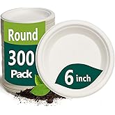 SWGIEEI 6 Inch Small Paper Plates, 300 Pack Disposable Compostable Dessert Plates Made from Sugarcane Fibers, Eco-Friendly, White