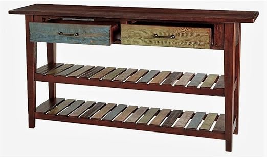 Amazon Com Farmhouse Console Table Colorful Slated Shelves Wood