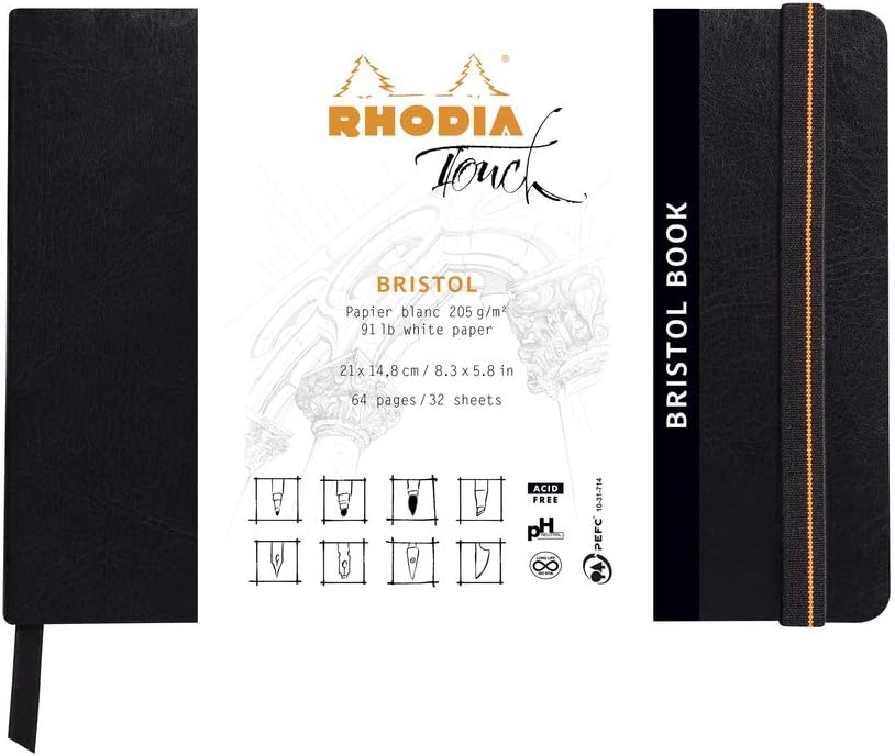 RHODIA TOUCH 116114C, Bristol Book A5 Soft Notebook, 64 pages, Clairefontaine Bristol Plain White Paper 205 g/m