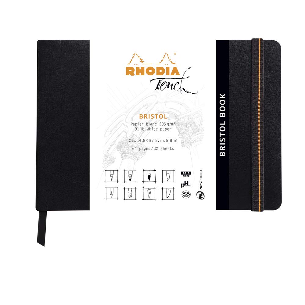 RHODIA TOUCH 116114C - Bristol Book A5 Soft Notebook - 64 pages - Clairefontaine Bristol Plain White Paper 205 g/m - for Precise Drawing with Pencil, Felt Pen, Liner, Pen
