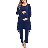 SWOMOG Maternity Nursing Robe Set 3 PCS Postpartum Breastfeeding Pajamas Hospital Pregnancy Pjs Double Layer Lounge Set