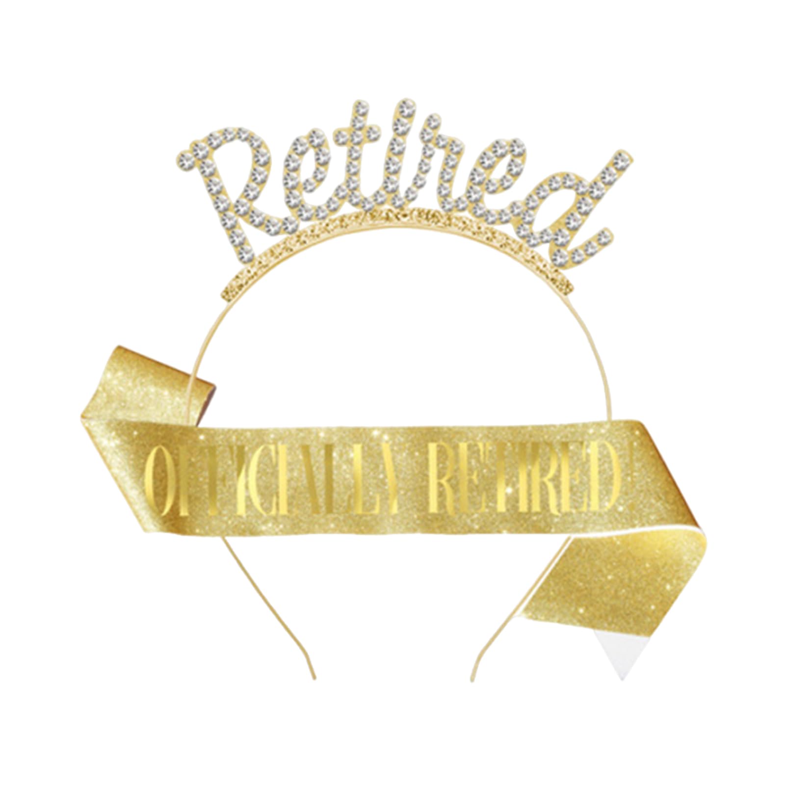 Bliceon Retirement Tiara and Sash Set, Officially Retired Sash and Rhinestone Tiara for Women, Retirement Decorations for Women, Party Decorations Supplies (Gold)