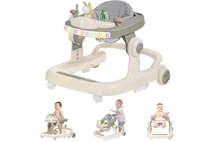 ELEPHTT-BABY Baby Walker, Foldable Baby Walker with Wheels, Baby Walkers for Kids with LED Light, 3 Adjustable Height Infant Toddler Walker, Baby Bouncer Activity Center for Baby Boys and Girls 6-12 Months