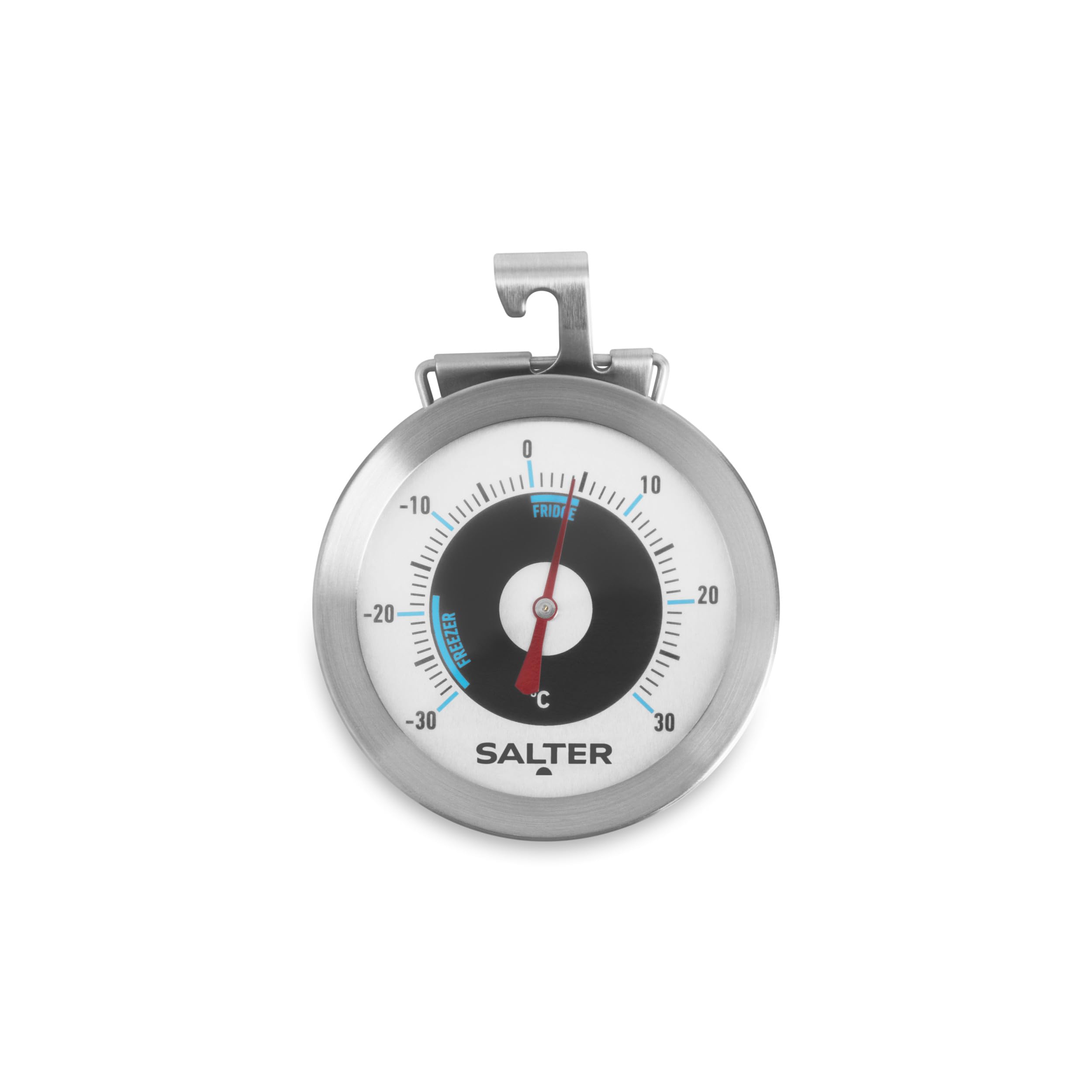 Salter 517 SSCR Fridge Thermometer – Stainless Steel Large Dial Temperature Gauge, Waterproof Freezer Thermometer, Easy Read, Hang Up Or Stand, Temp. Range -30 To 30°C, Safe Food Zones Markers — image 1